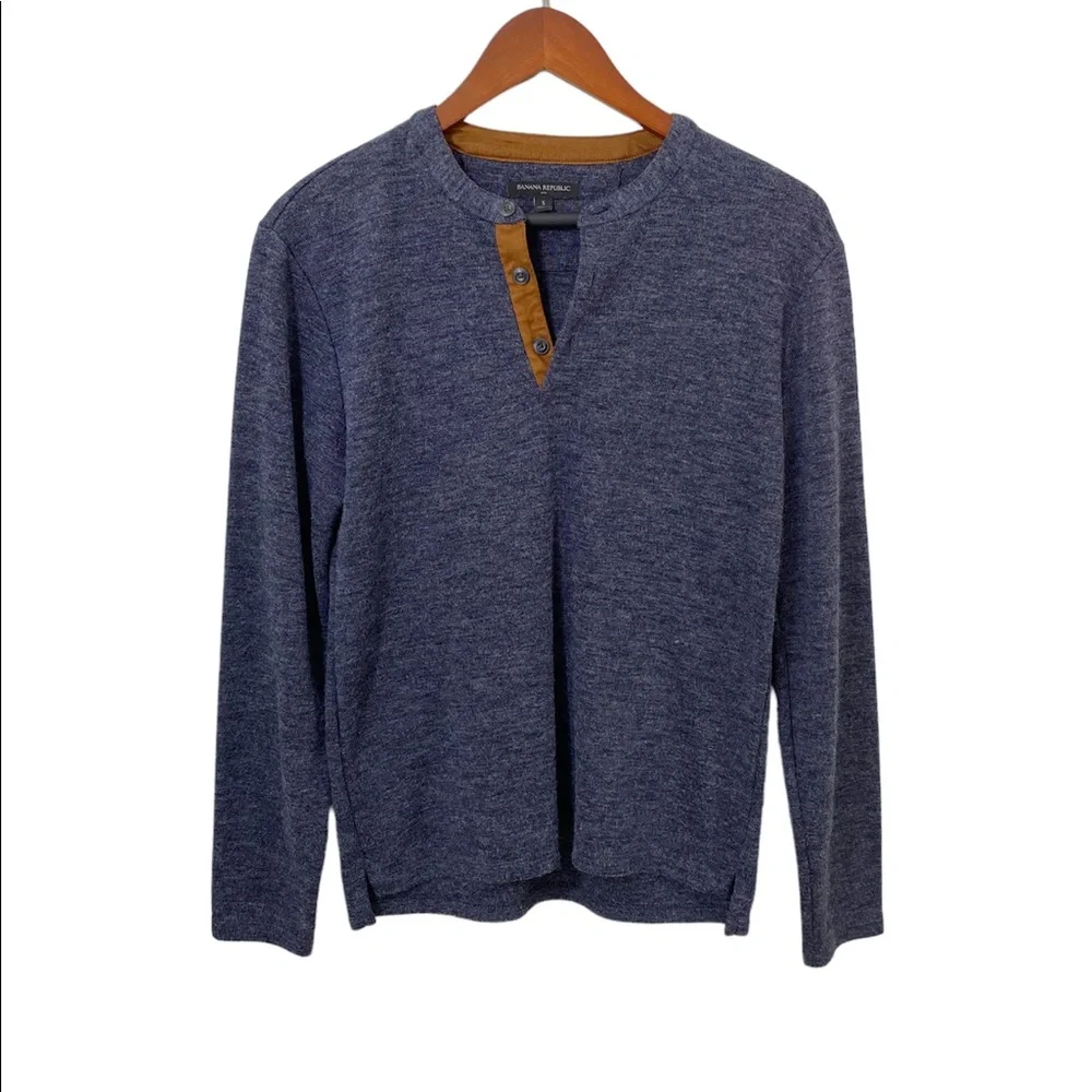 Banana Republic Henley Sweater Shirt Men's Small Blue/Gray Long Sleeve